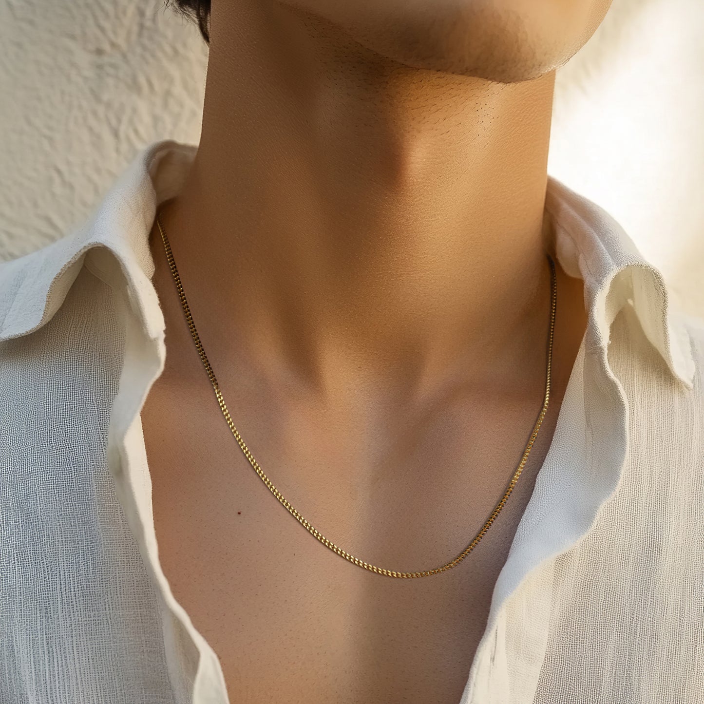 Mens Gold Sterling Silver Curb Chain Necklace